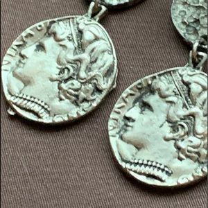 Apollo Greek Roman Simulated Coin Silver Tone Clip On Earrings Jewelry